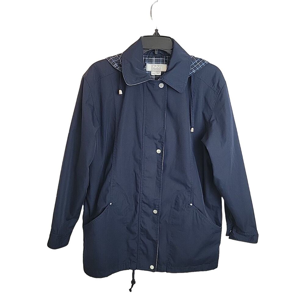 Vintage IZZI Blue Full Zip‎ Snap Removable Hood Parka Jacket Women's Size Small